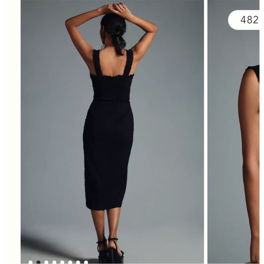 NWT Anthropologie Linden Slim Square-Neck Black Bodycon Midi Dress Size Small - Picture 5 of 16